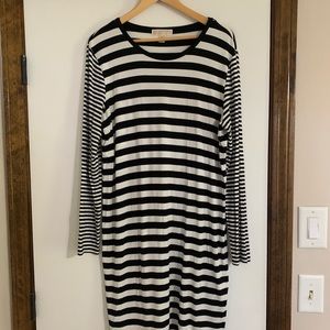 MICHAEL Michael Kors Black and White Striped Long Sleeve Dress